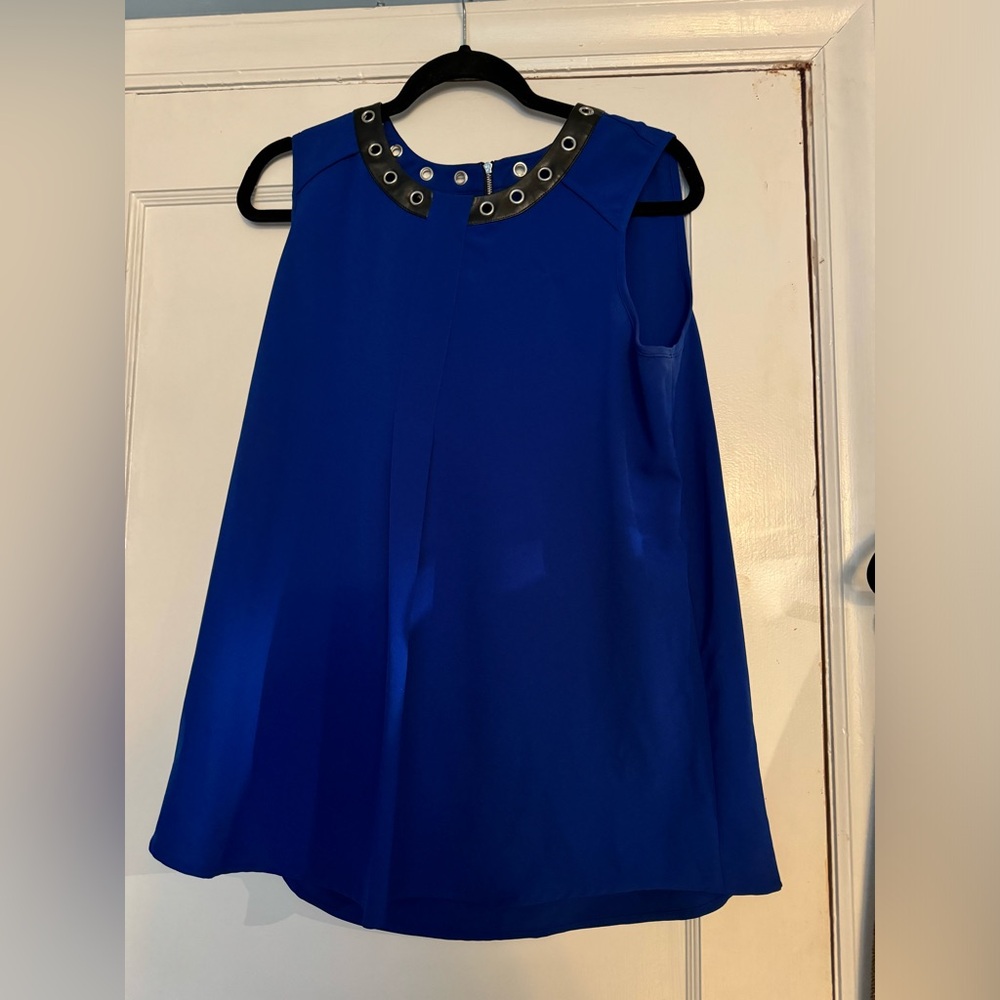 Alfani Blue top with Vegan leather trim size 10